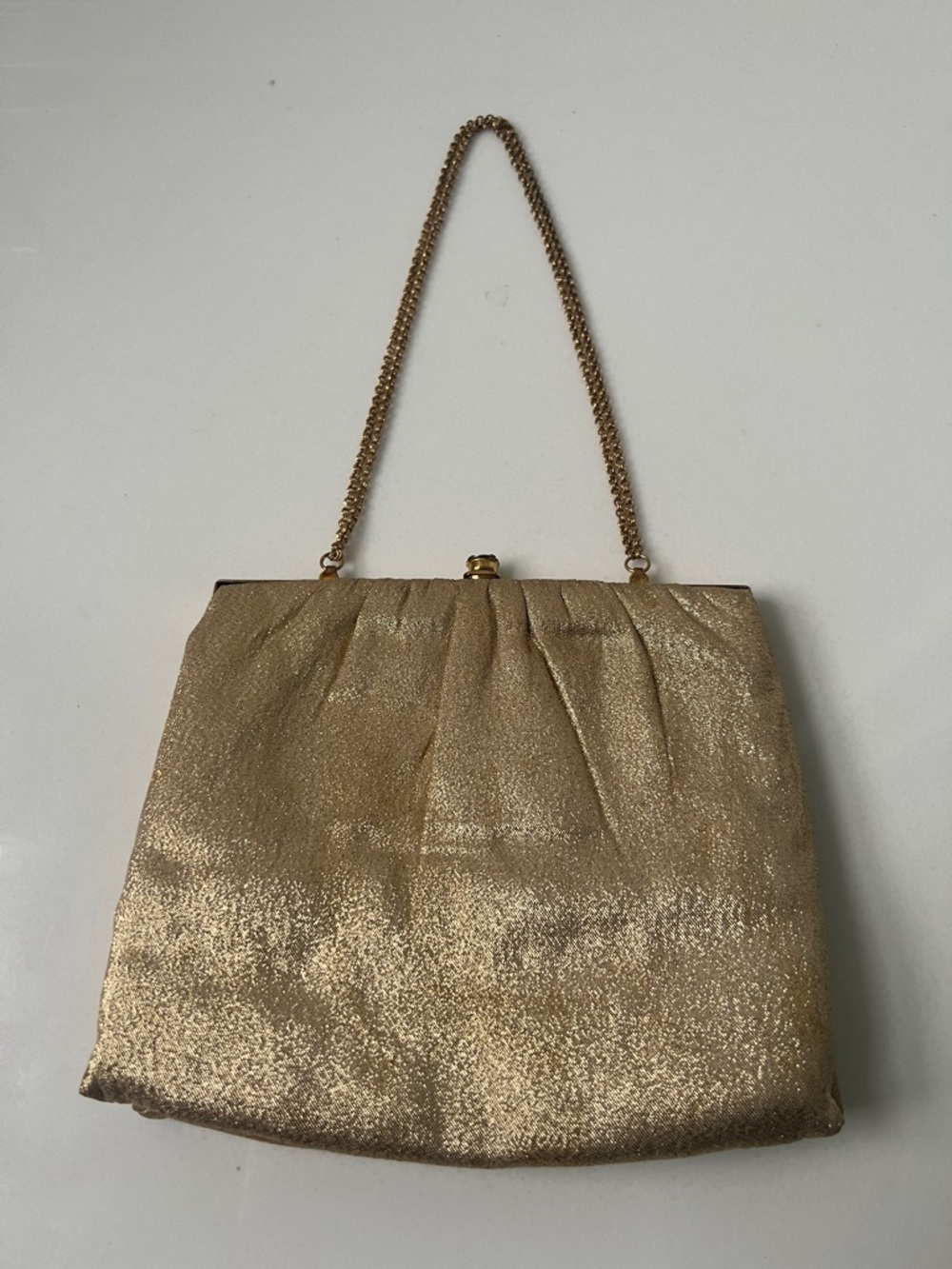Vintage Gold Metallic Chain-Handle Evening Clutch